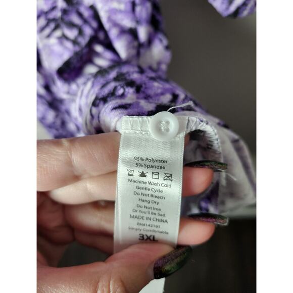 LuLaRoe Ellie Midi Shirt Dress Plus Size 3XL Purple Tie Dye Button Up Tie Waist - Picture 3 of 5